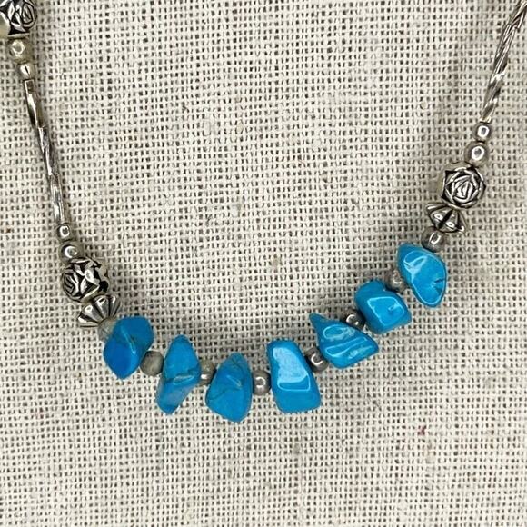Blue Faux Turquoise Silver Tone Beaded Necklace - Picture 2 of 5